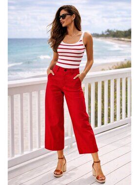 Spanx Stretch Twill Crop Wide Leg Pants Red XS New With Tags